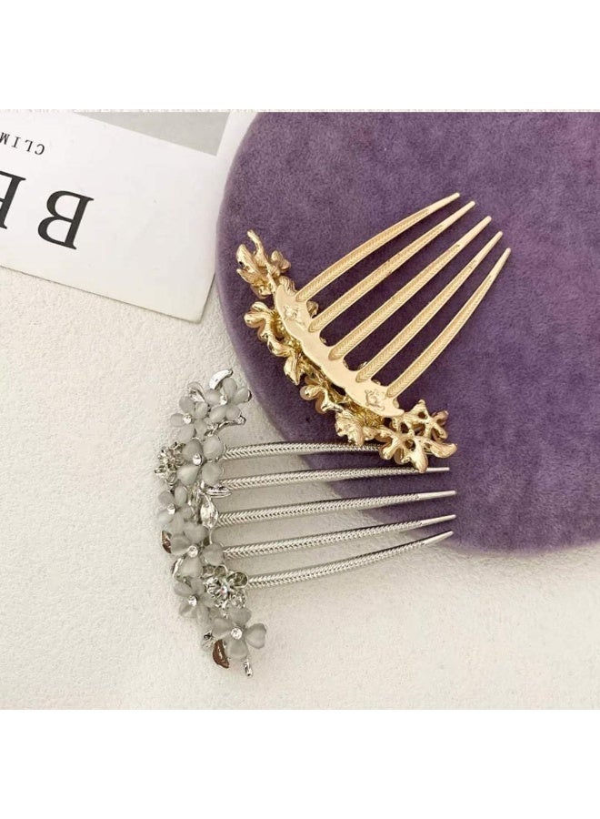 CLENEA 4 PCS Flower Rhinestones Hair Combs Accessories, Wedding Crystal Opal Hair Side Combs Long Teeth Slide Hairpins Barrettes Clips Butterfly Hair Accessories for Women - Image 2